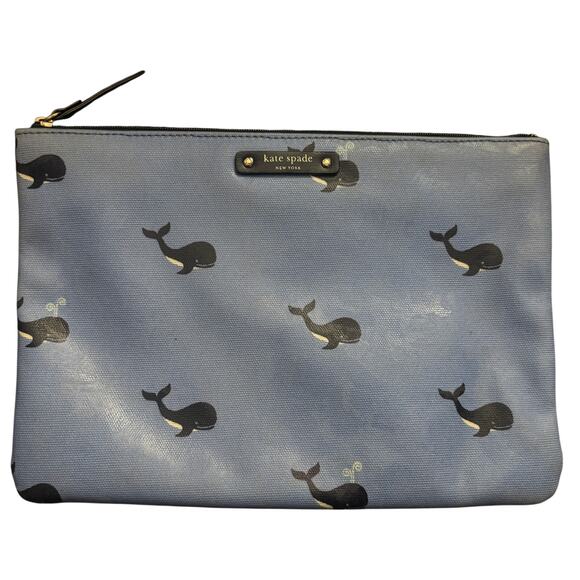 kate spade Handbags - Kate Spade New York Whale Print Cosmetic Pouch Blue Zip Clutch Makeup Bag
